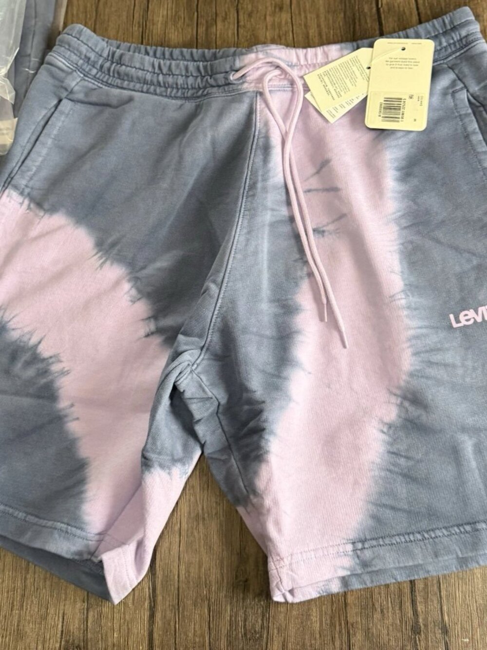 Levi's Men's Tie Dye Sweat Shorts Pink Gray Cotton Drawstring Pockets M